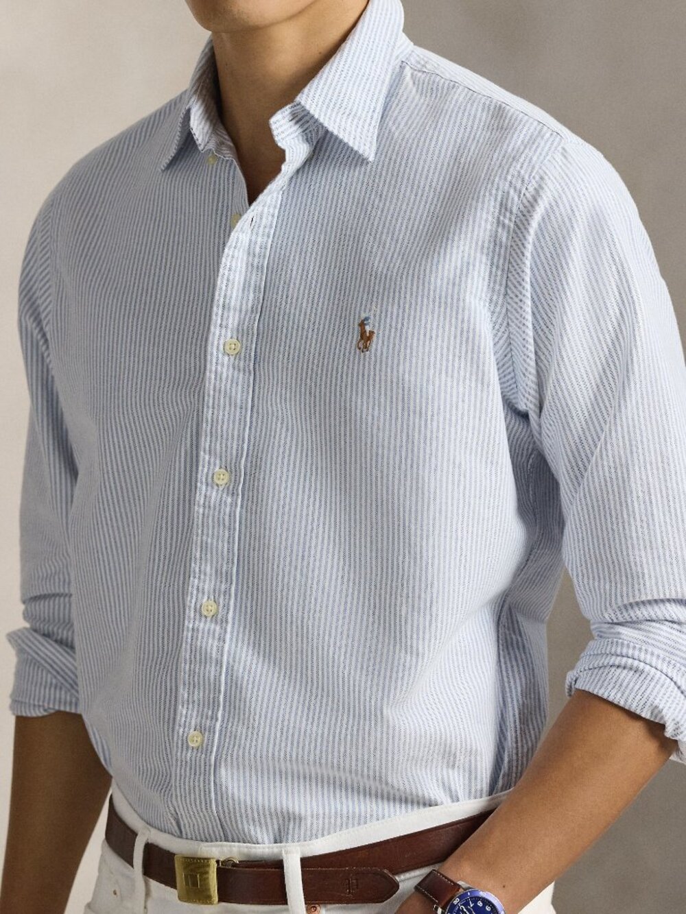 Polo Ralph Lauren Striped Oxford Shirt American Quiet Luxury Classic Fit Blue